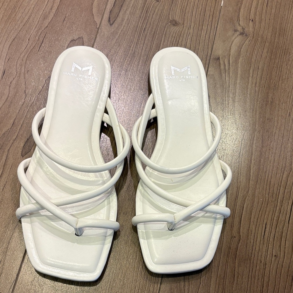 Marc Fisher Cream Strappy Slide Sandals